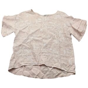 Valentina Naldi Women’s L Beige Linen Embroidered Floral Top Made in Italy‎